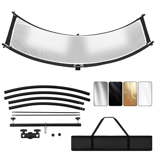 Clamshell Light Reflector/Diffuser with Carrying Case,70"X24" (4 Color in 1) Arclight Curved Eyelighter Lighting Diffuser for Photography Portrait Studio Video Shooting,Black/White/Gold/Silver - size: 70"X24"
