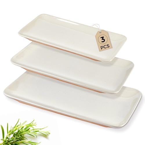AmorArc Ceramic Serving Platter,Rectangular 16"/14.3"/12.6" inch Serving Dishes for Party Entertaining,Stoneware Serving Trays forTurkey,Salad,Microwave&Dishwasher Safe-Set of 3-Light Beige - color: Light Beige, size: Square