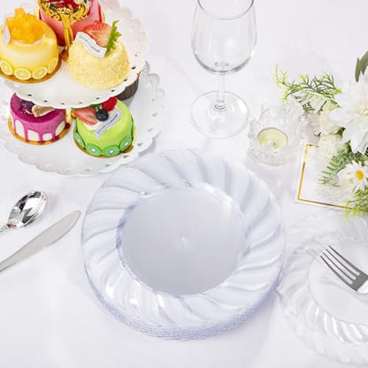 U-QE 100 Pieces Clear Plastic Plates - 9 Inch Clear Disposable Plates - Washable & Reusable - Premium Hard Plates - Party Supplies for Birthdays, Celebrations, Travel, Wedding, Party and Events - color: 9Inch-100pcs-Clear