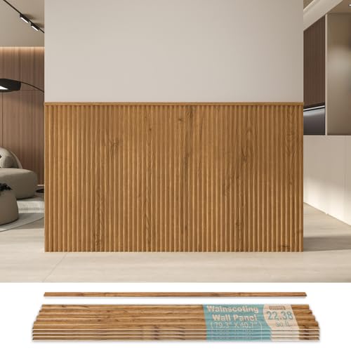 Art3d Wainscoting Panels, Beaded Polystyrene Wall Board for Interior Wall Décor, 79.3“ Wide X 40.7 high, Covers 22.38 sq.ft, Teak - color: Teak, size: 79.3"x40.7"