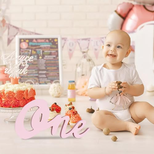 TONIFUL One Wooden Sign Cutout Letter for Girl 1st Birthday Party Decorations Table Centerpieces for First Birthday Light Pink Letter Wooden Photo Booth Props Party Decorations Supplies - style: One-Light Pink