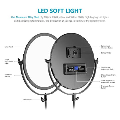 Neewer LED Bi-Color Studio Round Lighting, Ultra Thin Studio Edge Flapjack Light, 18''/45.5cm 70W Dimmable Portrait Light with AC Adapter/2.4G Wireless Remote (Battery/Light Stand Not Included) - style: Bi-Color