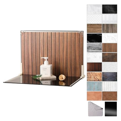 Food Photography Backdrops with Gloss Black Acrylic, 10 Pcs 20 Patterns Photo Backdrop Board, Waterproof Tabletop Small Shooting Kit for Creator, Metlakat