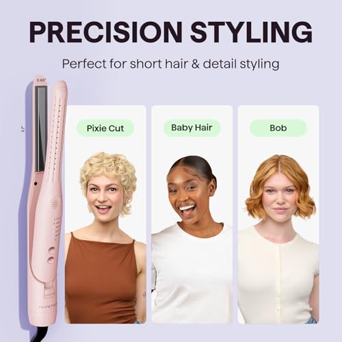 Wavytalk 0.65" Pencil Flat Iron, Cool Curl Pencil, Small Airflow Styler and Straightener for Short Hair, Pixie Cut and Edges, Curling Iron for Short Hair with 360º Cool Airflow for Long-Lasting Hold - color: Pink