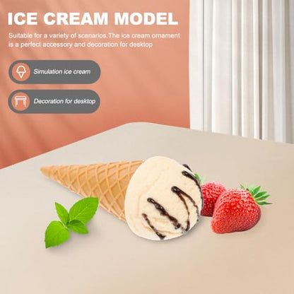 Garneck Fake Ice Cream Cone Prop: Realistic Artificial Vanilla Ice Cream Pretend Food Desset Model for Shop Window Display Home Kitchen Decor Photography