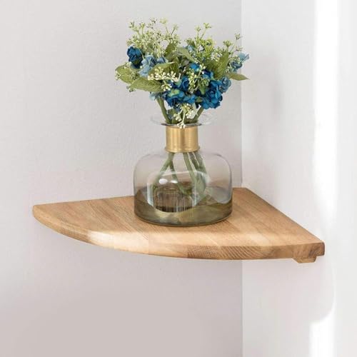 Corner Shelf, Solid Oak Wood Floating Corner Shelf Wall Mount Round End Floating Speaker Shelves with Wire Hole for Small Plant Photo Frame for Bedroom Kitchen, Living Room (Oak, 7.1in) - color: Oak, size: 7.1in