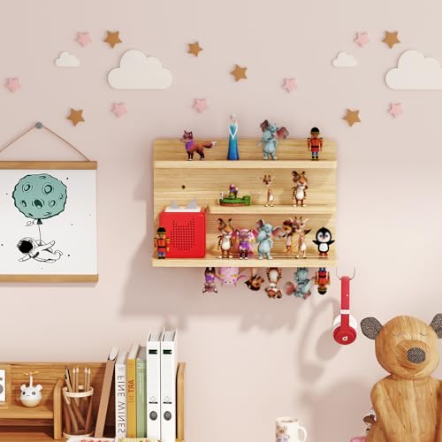 for Tonies Shelf Magnetic - Tonies Figure Organizer for Kids Room, Wooden Magnetic Display Shelf for Tonies Box Holder, Wall Floating Shelves Toy Storage Compatible Charging Station (3 Tier, Wood) - color: Wood, size: 3 Tier