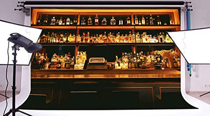 Vinyl 15x10ft Bar Photo Backdrop, Wine Cafe Restaurant Drink Shelf Photography Backdrops Friendsmas Party Urban Club Speakeasy Room Wall Art Decor Banner Photo Backdrop Booth Props BJXTPH204 - size: 15x10ft