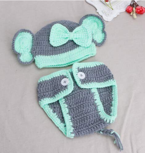 Matissa Newborn Baby Girl/Boy Crochet Knit Costume Photography Prop Hats Outfits - color: Green Elephant