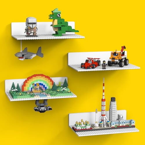 BlissBox 4-Pack Large Display Shelves for Wall Compatible with Lego Building Bricks, 11.3x6.3inch Dual-Sided 36x20 Studs for Brick Display and Storage, for Medium & Large Brick Builds, White - color: White