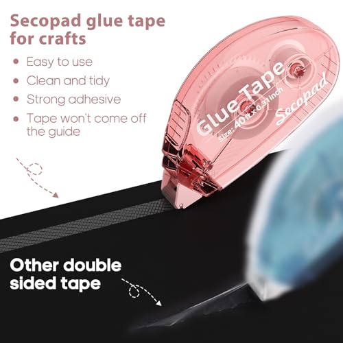 Secopad 1.5X Longer Scrapbook Tape, 6 Pack Double Sided Tape Roller for Crafts, Adhesive Glue Runner for School Office Teacher Journal Supplies, Glue Roller for Kids and Adults, 240FT Total