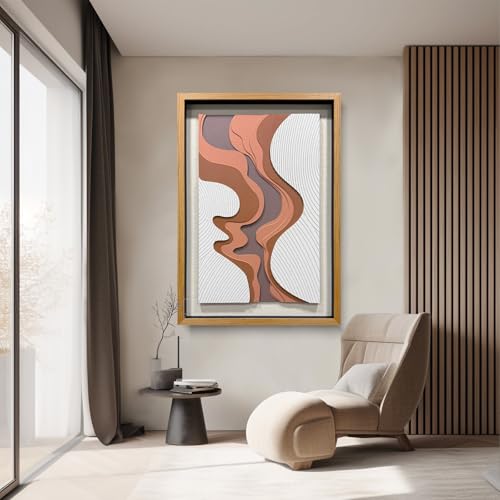BrightA 5-Layer Wood ReliefWooden Wall Art Fluid Curves in Warm Brown & Ash Grey with Linear Grain Background, Framed in Solid Wood & Tempered Glass for Contemporary Walls 27.5"x39.4" - color: Rice white + earth yellow + dark brown 3 + natural wood ton