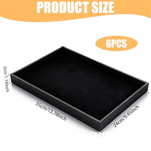 6PCS Black Velvet Stackable Jewelry Trays, Jewelry Organizer Tray for Drawers, Countertop & Dresser, Soft Showcase Trays for Rings, Necklaces, Earrings (Velvet Lining)
