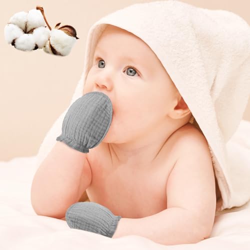 Newborn Baby Muslin Mittens 0-6 Months No Scratch Elastic Wrist Soft Breathable Gloves Bulk Cotton for Infant - color: Sweet Color