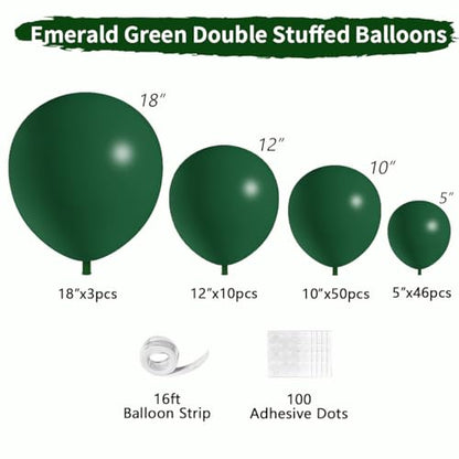 Emerald Green Double Stuffed balloons Different Size 115Pcs 5/10/12/18 Inch Dark Green Balloons Balloon Garland Arch kit for Birthday Baby Shower Jungle Safari Christmas Party - color: Emerald Green