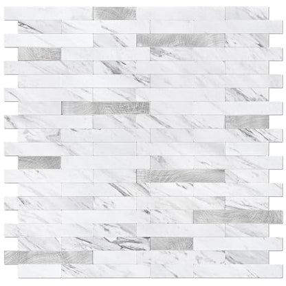 STICKGOO Peel and Stick Backsplash Tile, Stick on Backsplash for Kitchen and Bathroom, Volakas White Look PVC Mixed Metal Silver Self Adhesive Wall Tiles(Sample) - color: Volakas White with Metal Silver