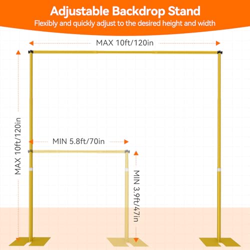 Pipe and Drape Backdrop Stand Kit 10x10ft, Heavy Duty Back Drop Adjustable Stand with Carry Bag, Metal Background Frame for Parties Wedding Birthday Decoration Photography Photo Booth Video - Gold - color: Gold, size: 10x10ft