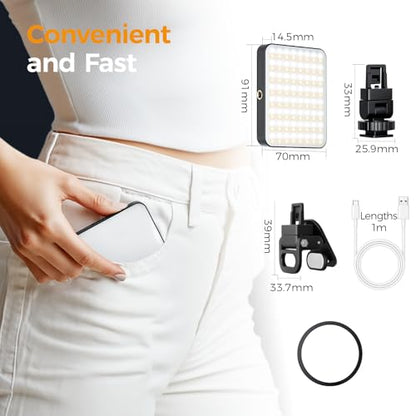 Magnetic Selfie Light for Cell Phone, gliship 128 Led Selfie Light Compatible with Magsafe Rechargeable Portable Clip Fill Light with 3 Lights Modes for Phone Camera Laptop Camera - color: Dark Black