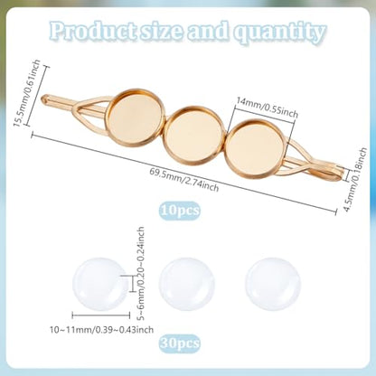 40 Pcs Hair Clips Making Kit, 10 Pcs Iron Hair Bobby Pin Findings 30 Pcs Transparent Half Round Glass Cabochons Blank Dome Hair Bobby Pin Making Kits for Jewelry Makings