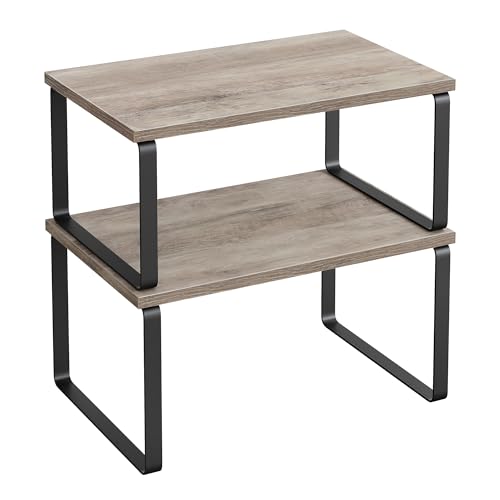 SONGMICS Cabinet Organizer Shelf, Set of 2 Kitchen Counter Shelves, Kitchen Storage, Spice Rack, Stackable, Expandable, Metal and Engineered Wood, Ink Black and Heather Greige UKCS020X02 - color: Ink Black + Heather Greige, size: 11.7"W