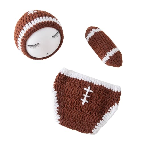 Jastore Baby Photography Props Football Cap Newborn Boy Girl Photo Shoot Outfits Crochet Costume Infant Knitted Hat Sets