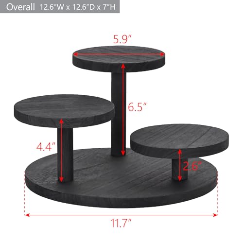 Ikee Design 3-Tier Wooden Display Riser for Jewelry, Wooden Jewelry and Figurine Display Risers, Wood Riser for Decor, Multilevel Stand for Action Figures and Home Decor, Black Color - color: Black, 3-Tier