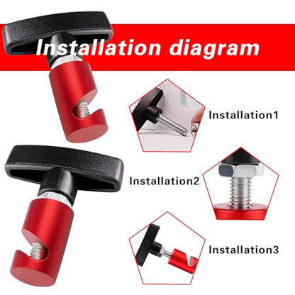 Pack-2 Car Hood Prop Rod, Durable Anti-Slip Vehicle Engine Hood Support Rod Retainer, Aluminum Alloy Engine Hood Pillar Fixing Tool, Universal Automotive Lifting Rod Anti-Pinch Device (Red)