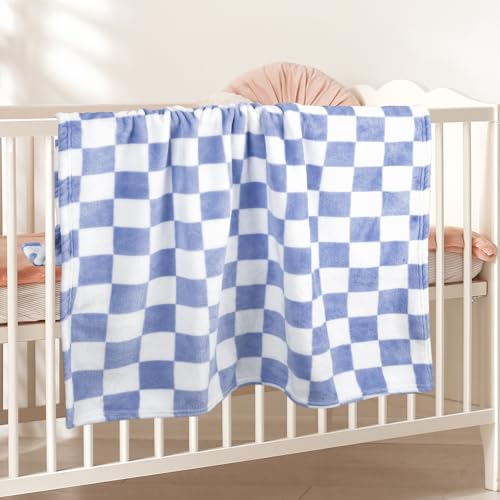 GreatBba Plush Checkered Baby Blanket for Boys Girls Nursery, 30"*40" Warm Short Fleece Blanket Neutral for Infant Newborn, Small Fuzzy for Sleeping, Chenille or Stroller (Dark Blue&White) - color: Dark Blue&white