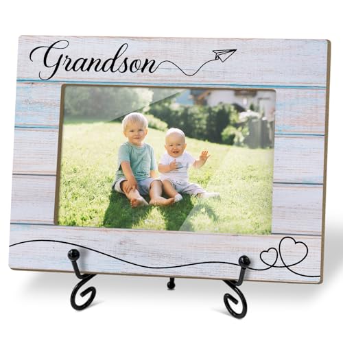 Grandson Picture Frame, Frame Gifts for Christmas Birthday, Grandson 4 x 6 Picture Frame with Stand for Tabletop Display, Grandparents Gifts (Light blue stripes) - color: Frame11