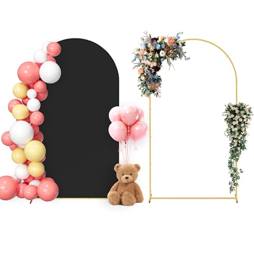 Neatsure Arch Backdrop Stand and Cover Set, 7.2FT Metal Photo Balloon Arch Backdrop Stand for Wedding Birthday Party Baby Shower Ceremony Graduation Decoration, Black - color: Black, size: 7.2FT