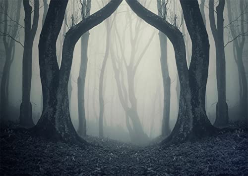 BELECO 5x3ft Fabric Dark Misty Woods Halloween Spooky Forest Backdrop for Photography Magic Grove Vampire Evil Trees Background Witch Wizard Sorcerer Ghost Theme Party Decorations Banner Photo Props - size: 5x3FT