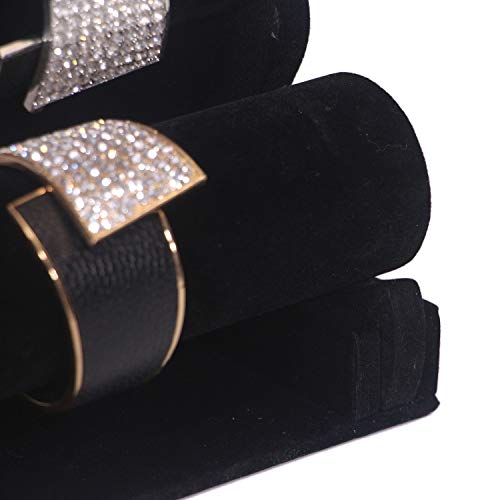 2 Pack Velvet Bracelet Holder with 3 Tier Rack, Jewelry Display Stand Watch Bangle Bar Necklace Storage Organizer, Black