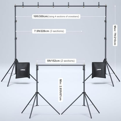 LINCO Lincostore Backdrop Stand for Parties Kit 10x7 ft Adjustable Back Drop Photography Studio Photo Background Support System with Clamps, Sand Bag, Carrying Bag 4172 4174 (10x7 ft) - size: 10x7 ft