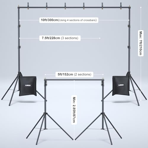 LINCO Lincostore Backdrop Stand for Parties Kit 10x7 ft Adjustable Back Drop Photography Studio Photo Background Support System with Clamps, Sand Bag, Carrying Bag 4172 4174 (10x7 ft) - size: 10x7 Ft