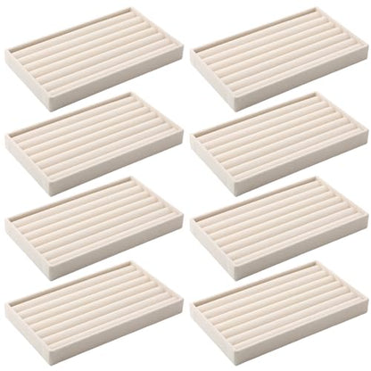Highergo 8 Pcs Velvet Jewelry Trays Stackable Drawers Organizer Ring Earring Bracelet Necklace Storage Trays, 8.3x4.7x1''(7 Long Slots) - style: 7 Long Slots