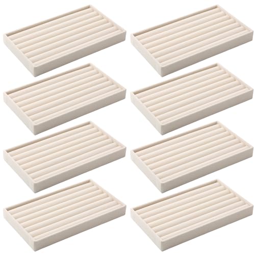 Highergo 8 Pcs Velvet Jewelry Trays Stackable Drawers Organizer Ring Earring Bracelet Necklace Storage Trays, 8.3x4.7x1''(7 Long Slots) - style: 7 Long Slots