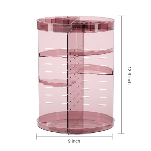 Jiavarry 360 Rotating Makeup Organizer with Lipstick Slots, 8 Adjustable Layers Spinning Skincare Organizers, Large Capacity Desk Storage, Carousel Cosmetic Shelf for Vanity Bathroom Countertop - color: Slot Top Pink