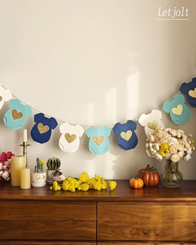 Blue Baby Shower Paper Garland Short-Sleeve Bodysuits Clothesline Garland Gender Reveal Birthday Banner Baby Outfit Pre - Strung Paper Decorations 9 pcs - color: Blue