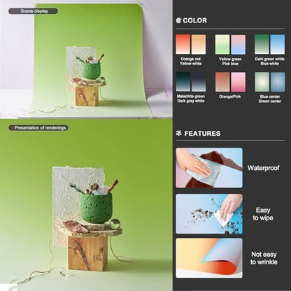 BEIYANG 6PCS 12Patterns Photography Background Gradient Color Papers, Food Photo Double Sided 22X35 Inch Tabletop Paper, Photo Background Kit for Food, Pastry, Cosmetics - color: Gradient