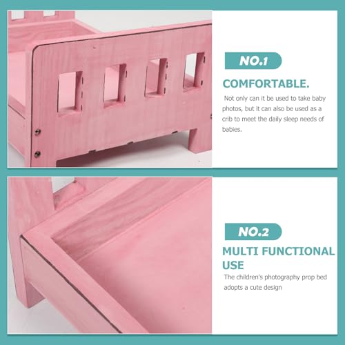 Cabilock Newborn Photography Prop Bed, Handcrafted Rustic Wooden Baby Photo Bed, Detachable Studio Photoshoot Props, 16. 53 X 11. 22 X 8. 46 Inches, Pink - color: Pink