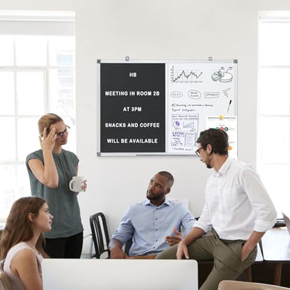 S SWANCROWN Magnetic Dry Erase & Felt Board Combo - Changeable Letter Felt Board for School, Office, Home - Aluminum Frame, 36x24 inch - color: Black-vertical, size: 36"W x 24"H