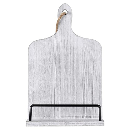 Soligt Cookbook Stand for Kitchen Counter Adjustable Recipe Book Holder Rustic Wood Cutting Board Style - White - color: White