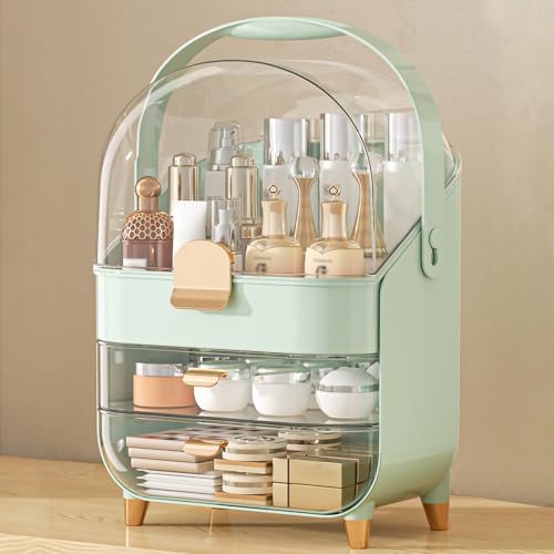 Makeup Organizer Countertop, Skincare Holder Bathroom Counter Organizer, Storage Box Cosmetic Display Cases, Teen Girl Gifts Make up Organizers for Vanity, Dresser (Green) - color: Green