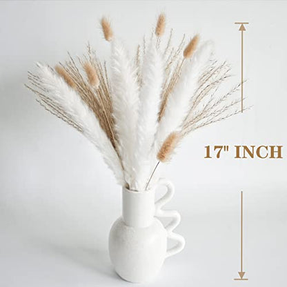 Natural Dried Pampas Grass Decor, White Pampas Grass， Bunny Tails Dried Flowers, Reed Grass Bouquet for Wedding Boho Flowers Home Table Decor, Rustic Farmhouse Party (100 in Total ) - size: 100pcs-white