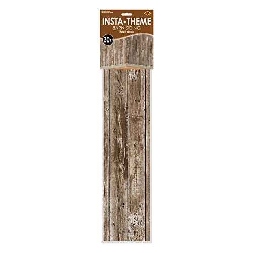 Beistle Western Barn Siding Wall Backdrop, 4’ x 30’ - Rustic Farm Backdrop, Photo Backdrop, Barnyard Background, Weathered Barn Decor, Easy to Adhere Wall Covering, Photography Background - style: Barn Siding