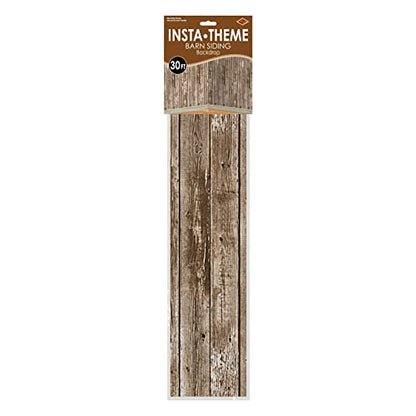 Beistle Western Barn Siding Wall Backdrop, 4’ x 30’ - Rustic Farm Backdrop, Photo Backdrop, Barnyard Background, Weathered Barn Decor, Easy to Adhere Wall Covering, Photography Background - style: Barn Siding
