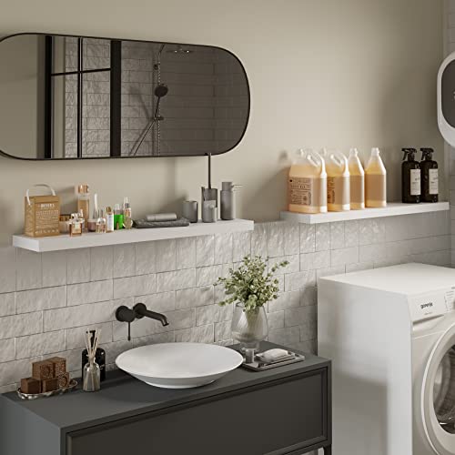 BAMEOS Floating Shelf,Wall Shelf,Decor Wall Mounted Shelves,Hanging Shelf Set for Bathroom Kitchen Living,Kitchen,Room Bedroom Storage (White, 47x9) - color: White, size: 47x9 2Pcs