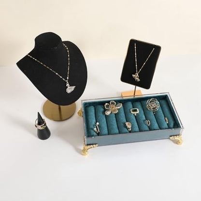 velvet slots Ring holder for jewelry organizer, Blue earring ring display stand for selling, felt ring jewelry holder tray showcase【Velvet slots Ring Holder-Blue】 - color: Blue