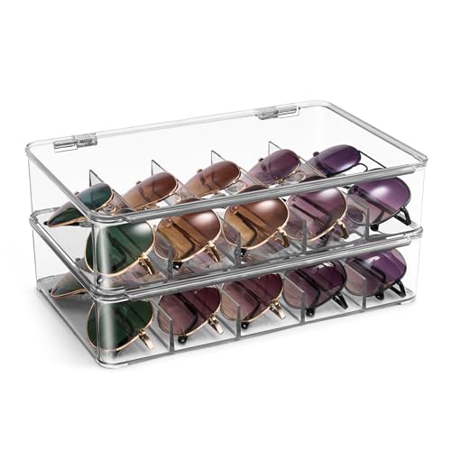 Sorbus Sunglasses Organizer - Plastic Stackable Eyeglass Case Storage Organizer for Multiple Glasses - Reading Glasses - style: 2 Pack