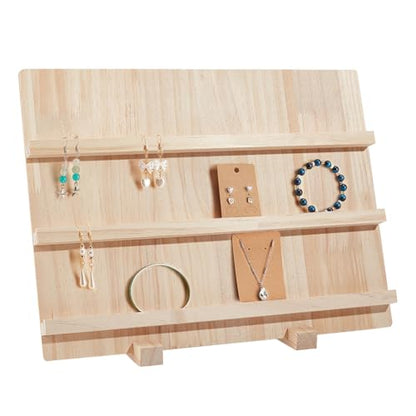 NBEADS Wood Earring Display Stands, 3 Layers Jewelry Earring Display Holder Wood Earring Card Holder Photos Business Card Holder Display with Base Stand for Home Office Retail Store, 40x14.1x30cm - color: 3 Layers Wooden L.w.thi: 15.7x11.8x5.55"